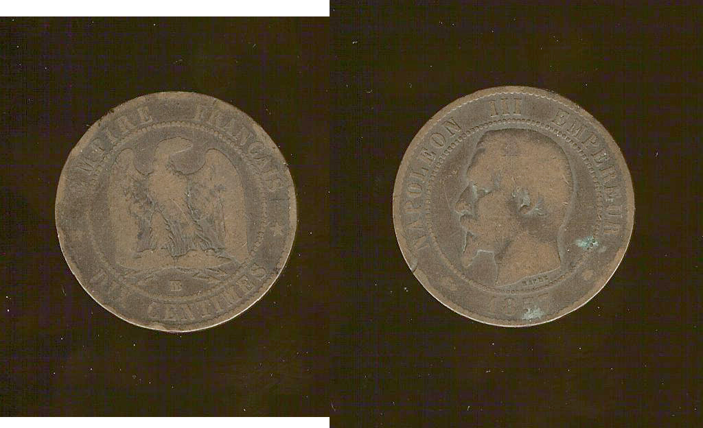 10 centimes Napoleon II 1857BB F